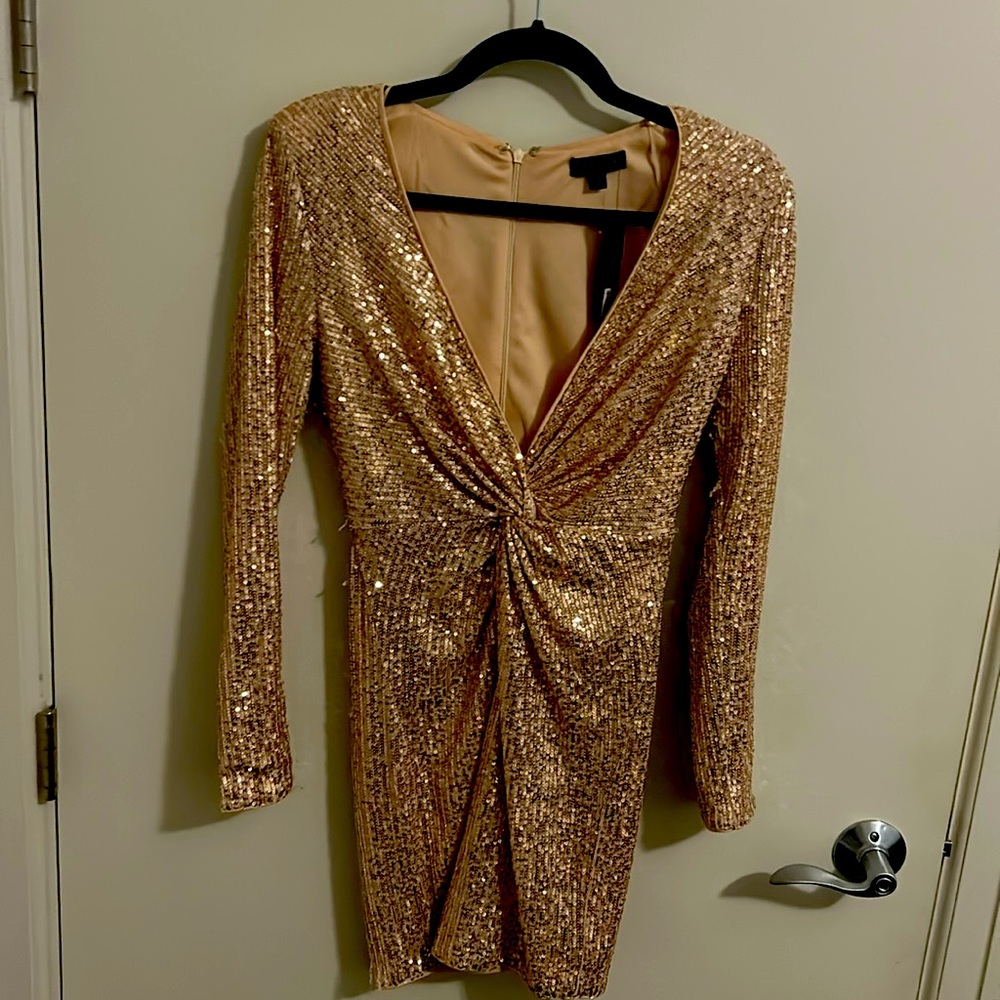 Miss Avenue pink gold dress size smalll long sleeve zipper